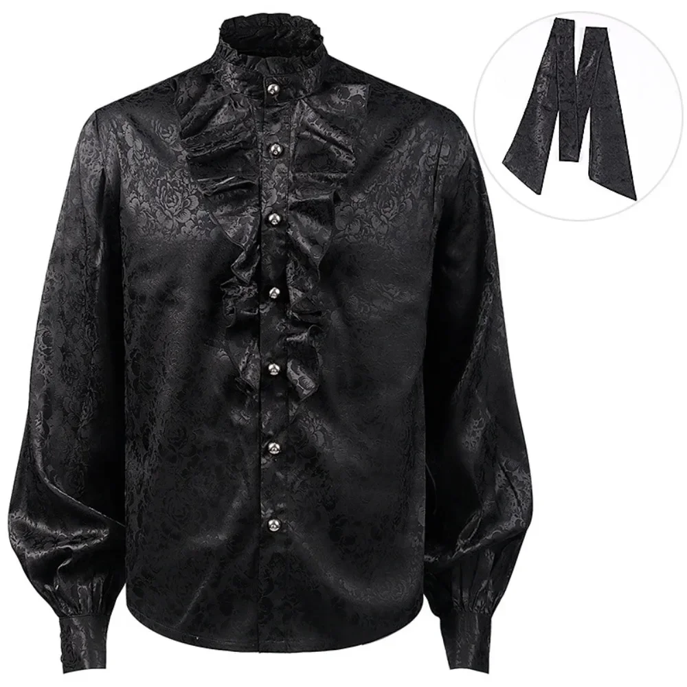 Men\'s Pleated Blouse for Cos Costume Victorian Medieval Steampunk Victorian Inner Shirt with Big Size  Cos Costume Top