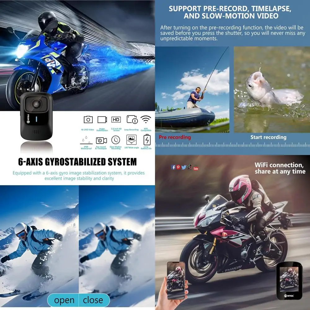 Helmet Action Camera – 4K Ultra HD 16MP Waterproof Sports Cam, 145° Wide-Angle, Includes Helmet Mount & Accessories for Motorcyc