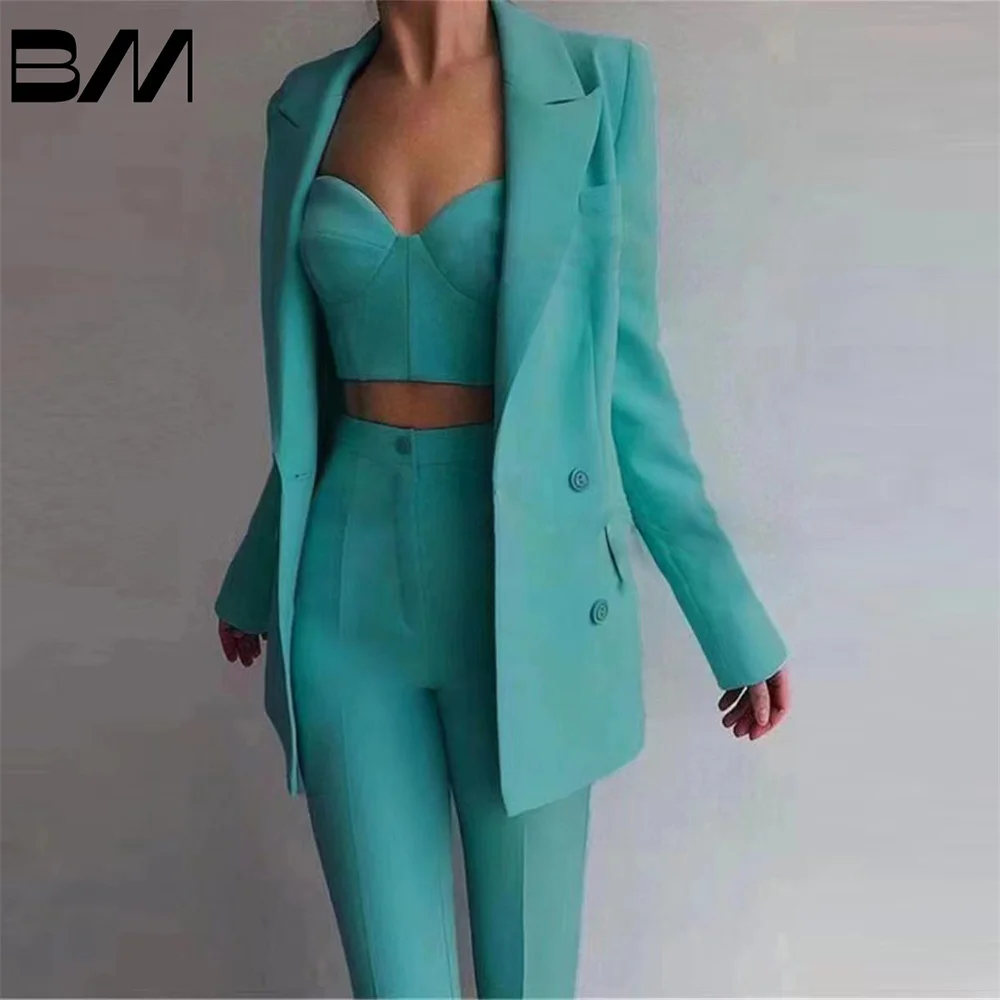 

Monochrome Slim Blazer Sets for Women, Long Trousers, Custom Made Office Lady, Customized Single Breasted Business Set