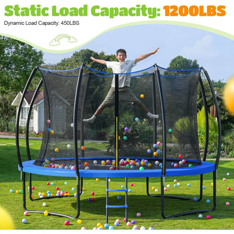 ORCC 1200LBS Weight Capacity Trampoline 16 15 14 12 10 8 FT for Kids with Safety Enclosure Net for Children Adults Outdoor Yard