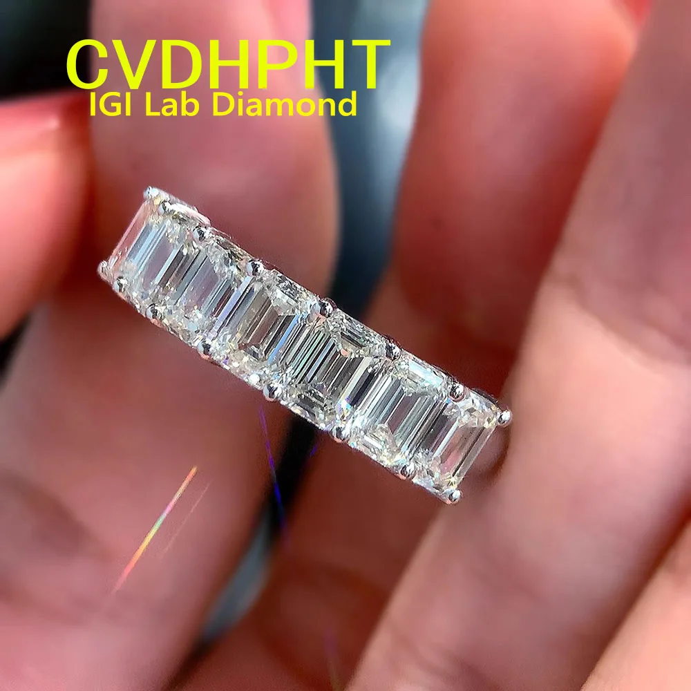 Customize ring Emerald shape 14K White Gold Lab grown diamonds Diamond  DEF ﻿eternity band ring