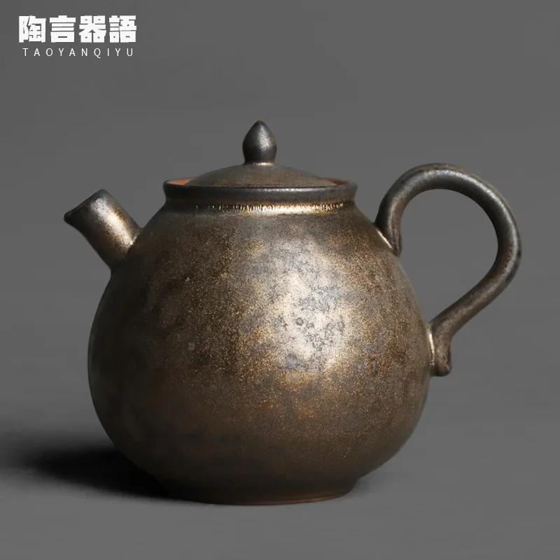 Japanese-style kiln roasted black gold dragon lamp hand-held teapot handmade retro pottery Kung Fu tea ceremony tea maker single