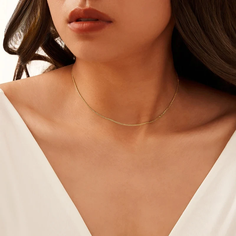 

Genuine 925 Stelring Silver Chopin Chain Necklace Design Vintage Fashion Party Short Choker Chain For Women Jewelry