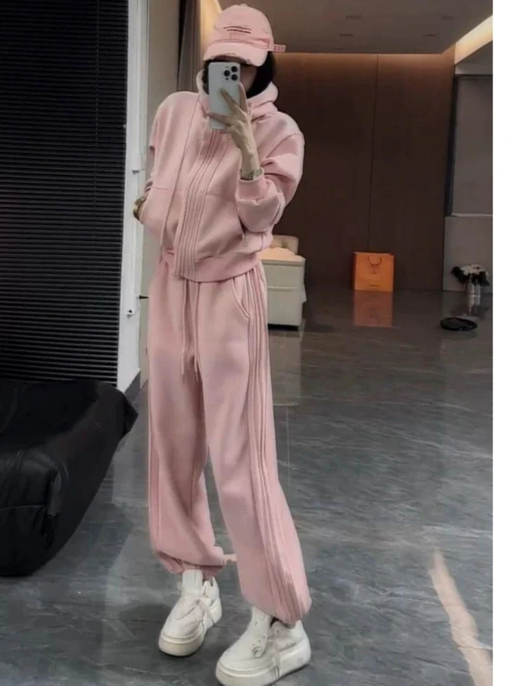 

Casual fashionable hooded sweatshirt set women 2025 new spring loose fit slimming comfort two-piece set Hooded suit