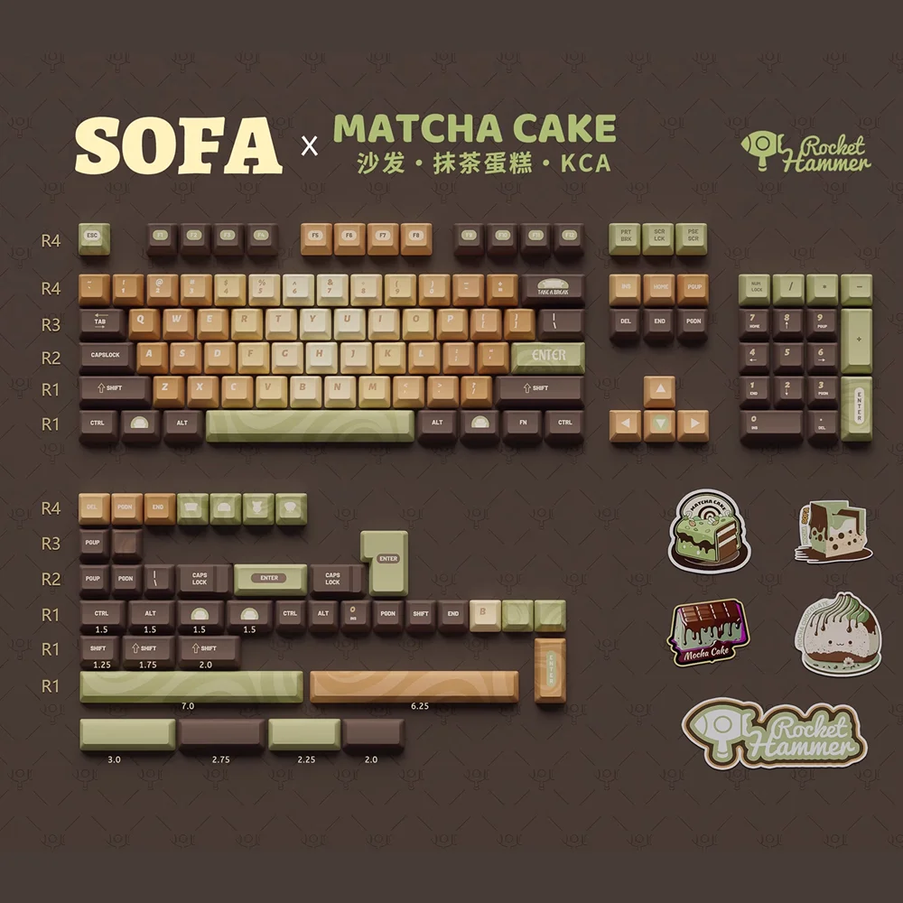 

PBT Matcha Cake Keycap Mechanical Keyboard 142 Keys KCA Profile DYE Subbed ANSI Layout With ISO Enter 2u 2.25u 3u Spacebar