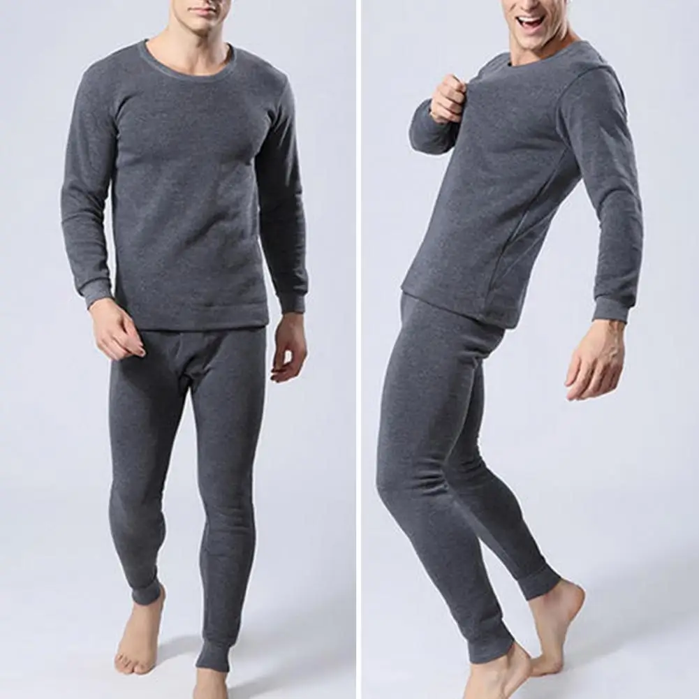 Men Winter Pajamas Set Winter Men Thermal Underwear Set Warm Slim Fit Elastic Pajamas for Homewear