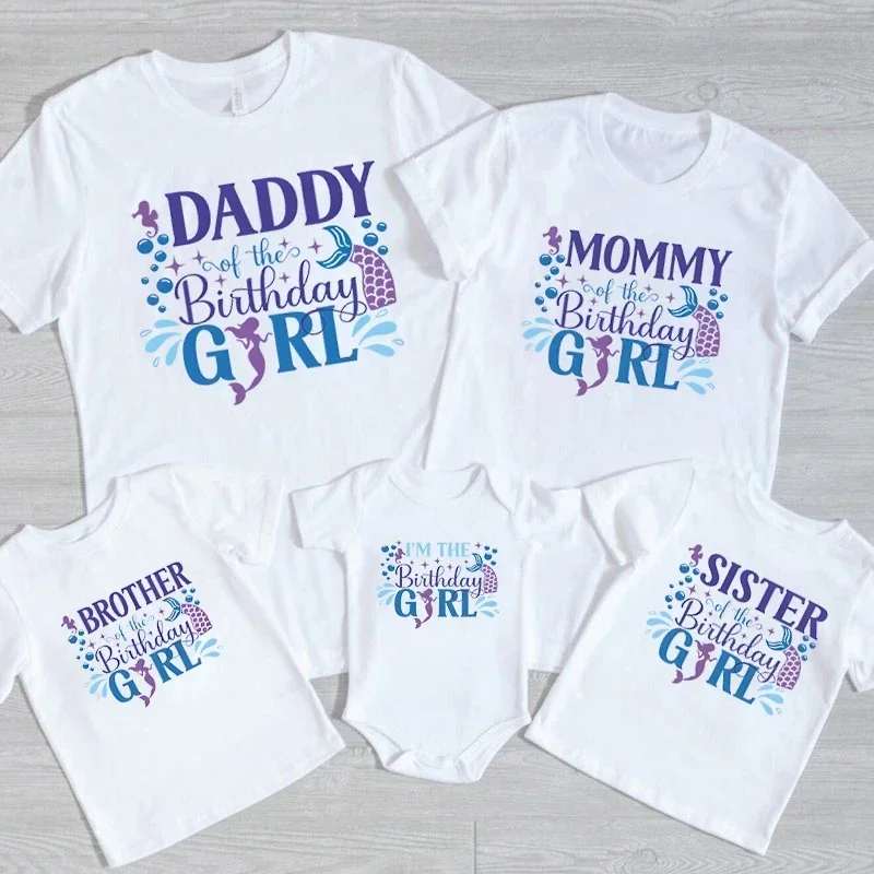 Mermaid Series Family Matching T-Shirts Daddy/Mommy/Brother/Sister of The Birthday Girl Tops I\'m The Birthday Girl Baby Bodysuit