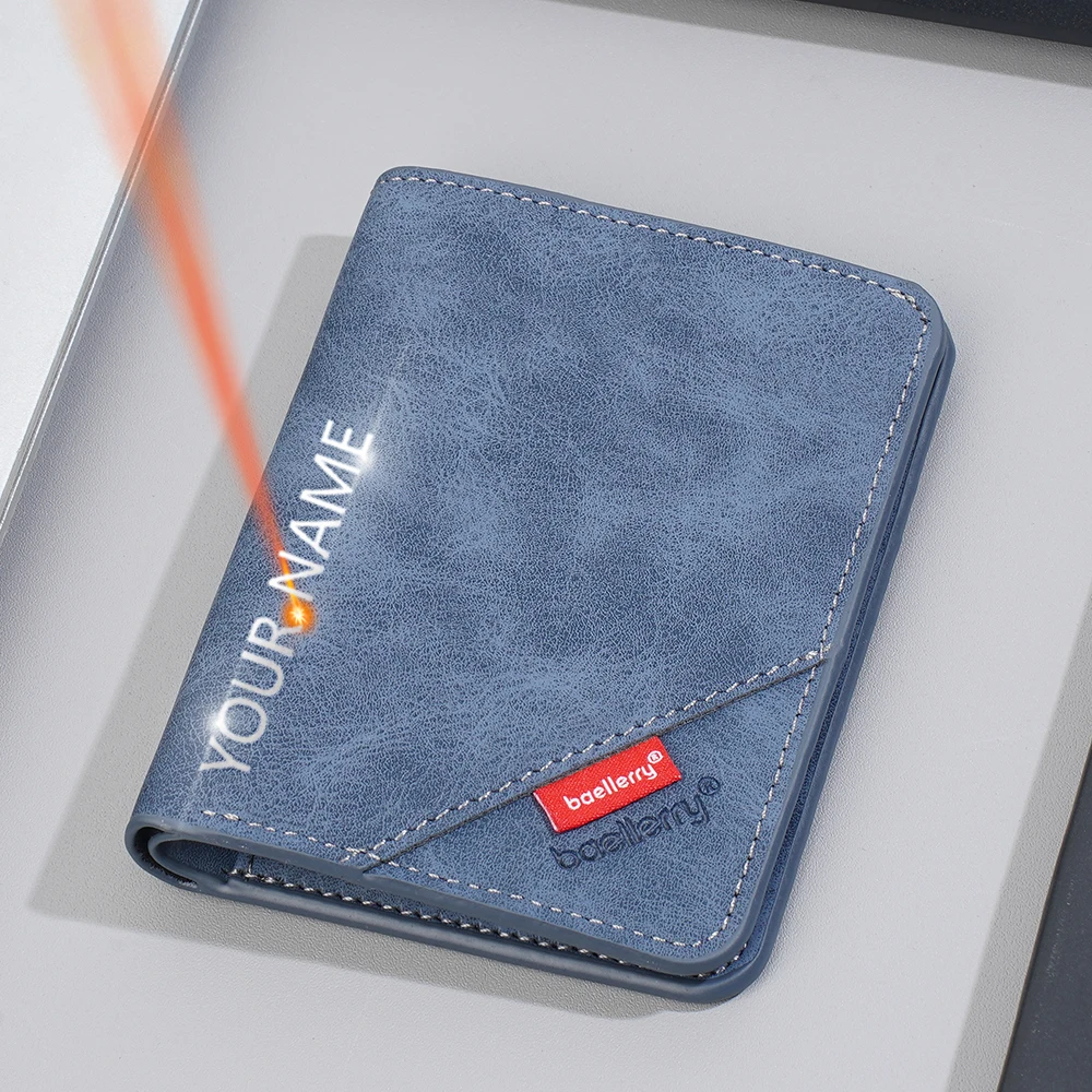

New Name Engraving Simple Short Men Wallets Card Clip Photo Holder Male Purse Credit Card Holder High Quality Frosted Men Wallet