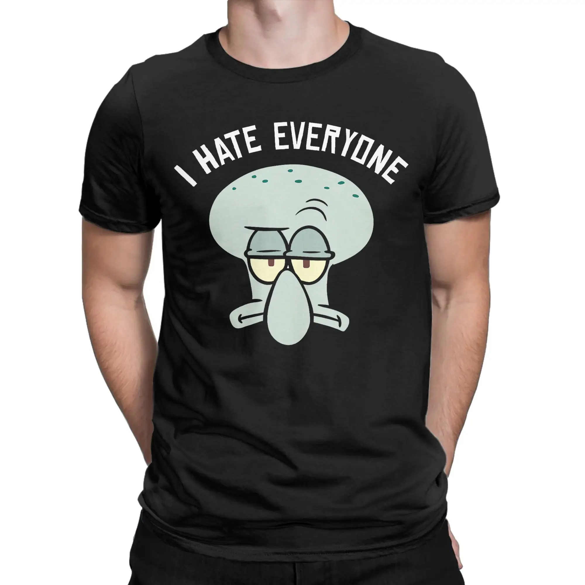 Spongebobs Squidward I Hate Everyone Man T Shirts Summer O Neck Hipster Tee Shirt Design Oversized Tops