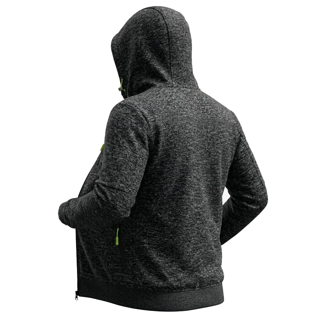 Herren Outdoor Zip Hoodie Lässiger Fleece-Sweatshirt Langarm Winter Warme Strickjacke Mantel mit Mehreren Reißverschlusstaschen Oberbekleidung – Detail 4