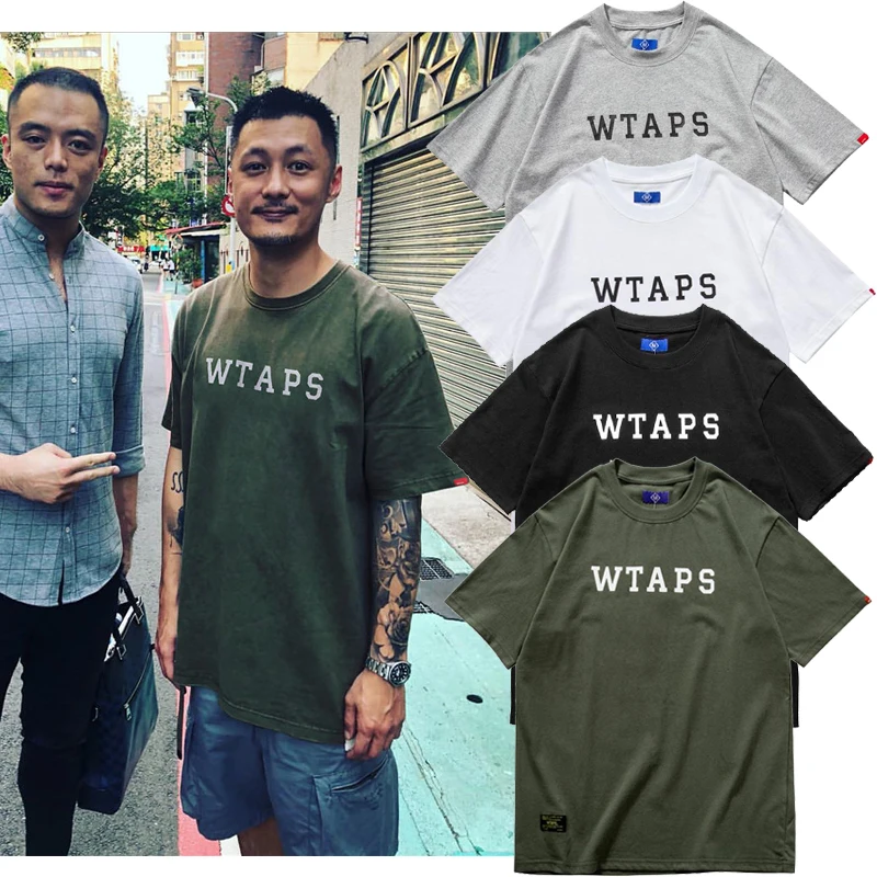 WTAPS College Tee Men's Short Sleeve round Neck T-Shirt Pure Cotton Letter Logo Casual Summer Fashion Youth Pop Loose Fit Print