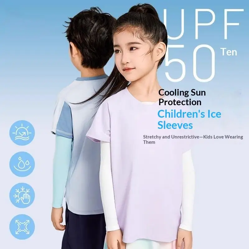 Kids Ice Silk Sun Protection Arm Sleeves Breathable UV Blocking Cooling Covers for Toddler Outdoor Beach Summer Activities Kids