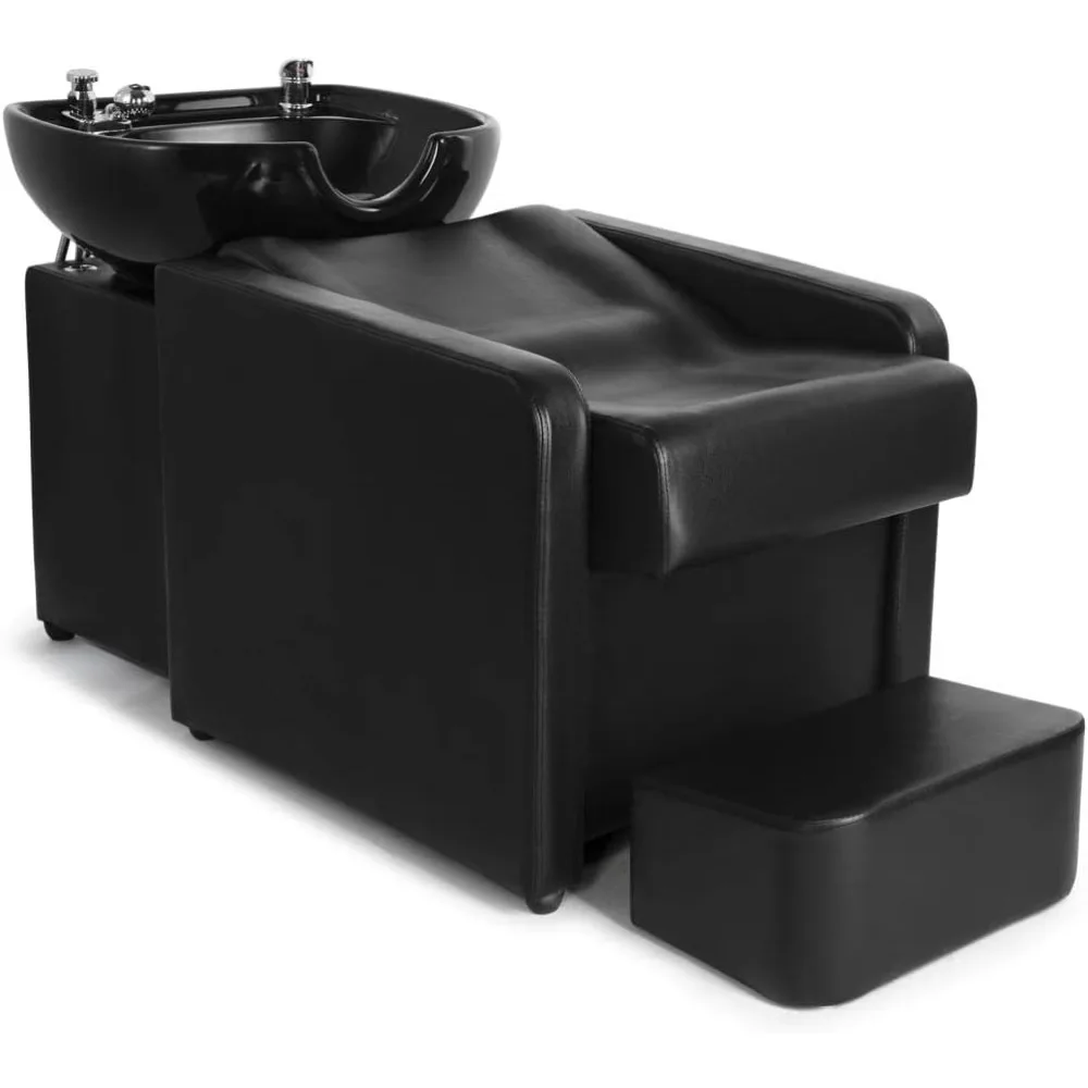 

70" Shampoo Bowl Barber Backwash Chair with Ceramic Shampoo Bowl Sink Chair with Foot Pedal, Headrest for Spa Beauty Salon