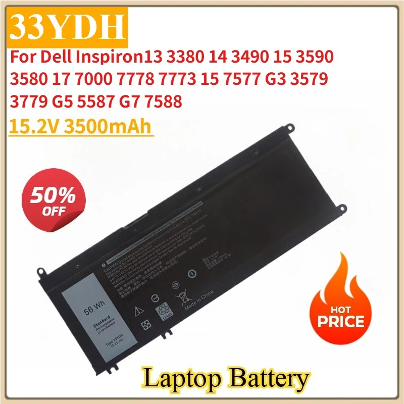 

Новая сменная батарея для ноутбука 33YDH 15,2 В 3500 мАч для Dell Inspiron13 3380 14 3490 15 3590 3580 17 7000 7778 7773 15 7577