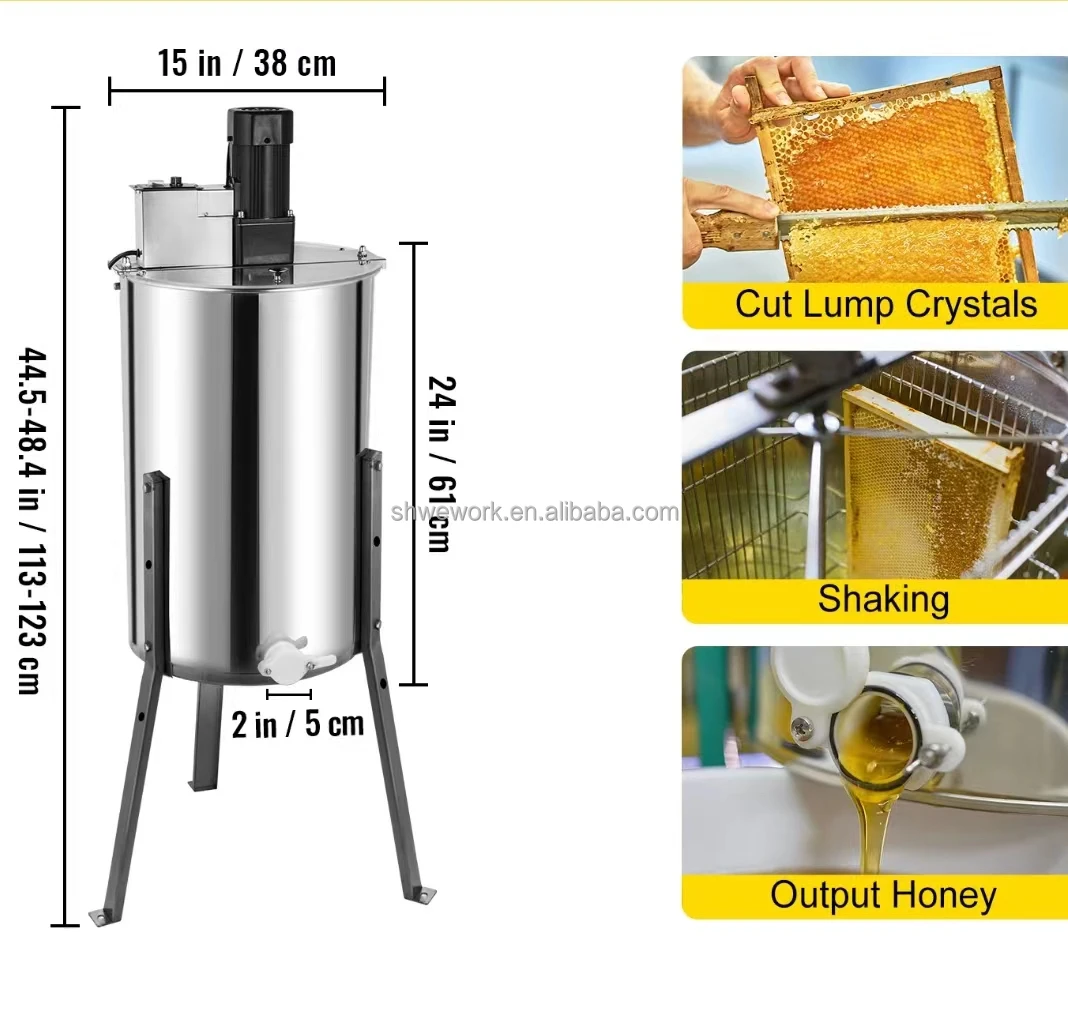 Electric Honey Extractor 3 Frames Honey Spinner Extractor With Lid Stainless Steel Beekeeping Extractor