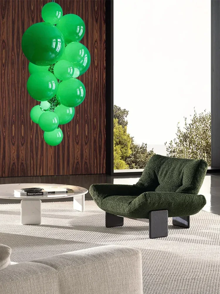 

Minimalist luxury Design Green Glass Grape Ball Shape LED Chandeliers Ceiling lustre Home interior lighting for Stairs
