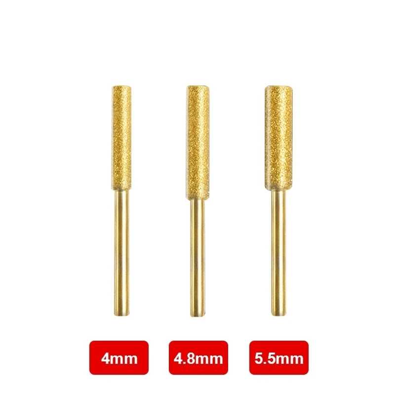 3/5/pcs Diamond Coated Cylindrical Burr 4/4.8/5.5mm Chainsaw Sharpener Stone File Chain Saw Sharpening Carving Grinding Tools