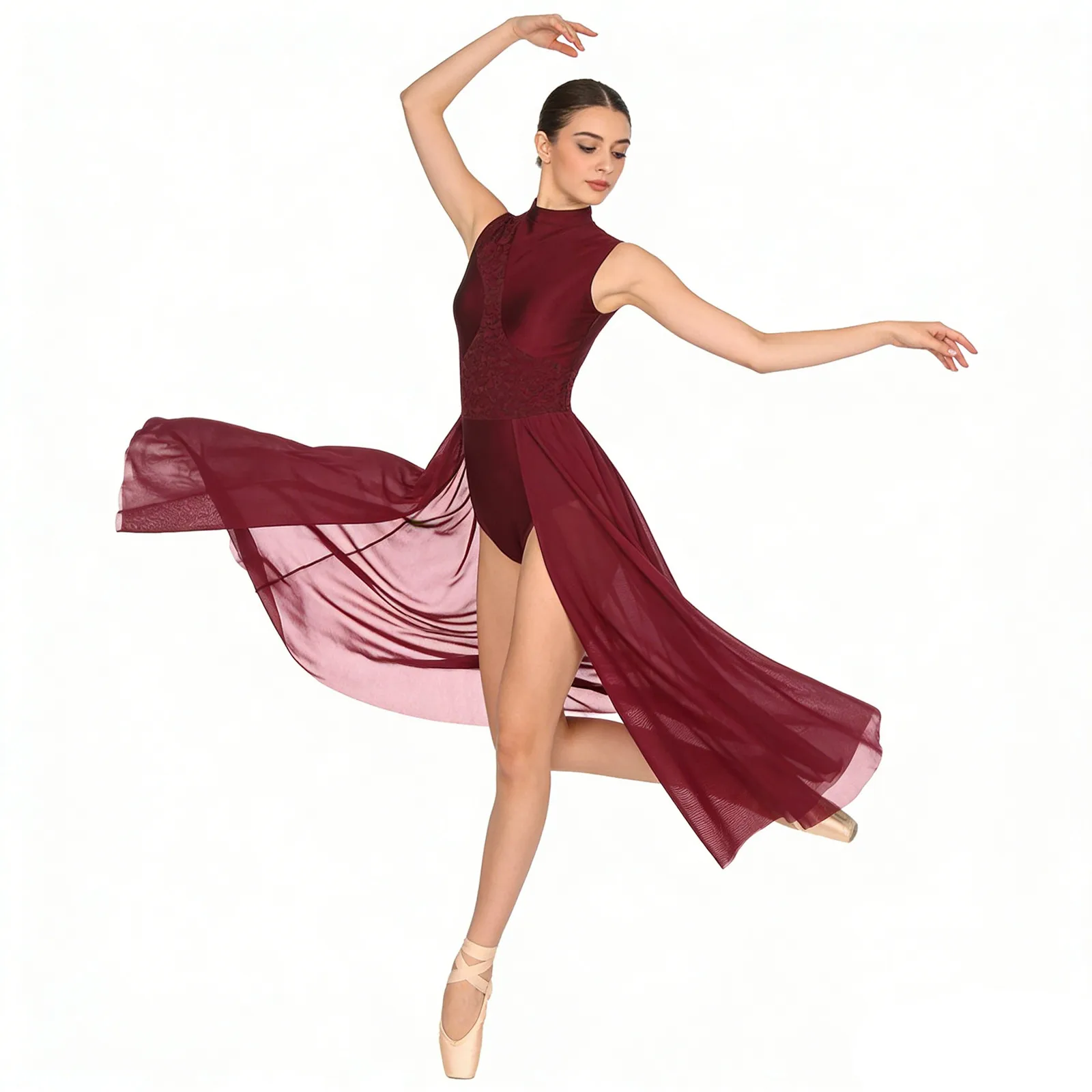 Ärmelloses Modernes Lyrisches Tanzkleid für Damen, Ballett-Gymnastik-Eiskunstlauf-Akrobatik-Aufführungskostüm, Tanzbekleidung
