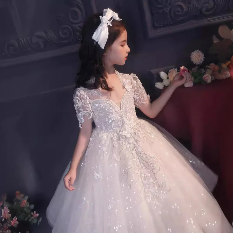 Children's Formal Dress Princess Dress 2025 New Style Puffy Tulle Flower Girl Wedding Host Show Piano Performance Dress Wholesal