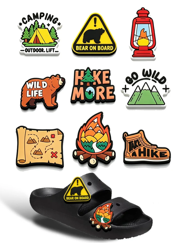 Outdoor Camping PVC Shoe Charms Bear Lantern Tent Decorations For Croc Shoes Accessories DIY Shoe‑Decor Charms Gifts