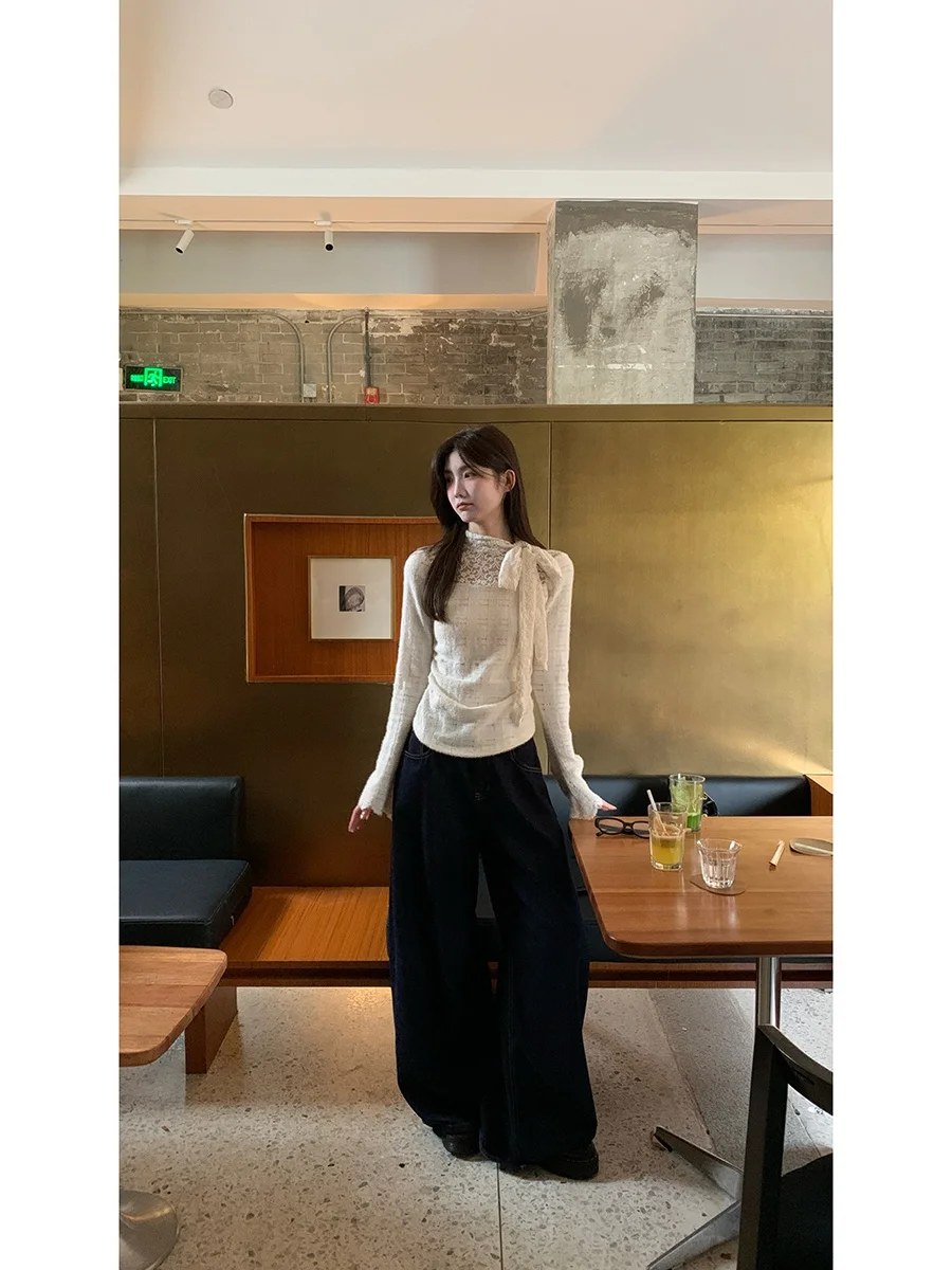 

Red Celebri Club Women's Lace Trim Slim Fit Long Sve T-irt Casual Sle Inner Wear Base irt Unique Beautiful Top