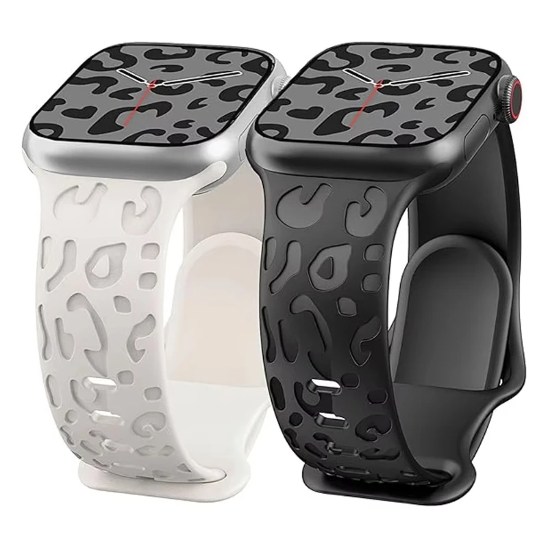 Engraved Leopard Strap For Apple Watch Ultra band 49mm 44mm 41 40mm 45mm Silicone Bracelet Iwatch Series 98765SE 10 11 46mm/42mm
