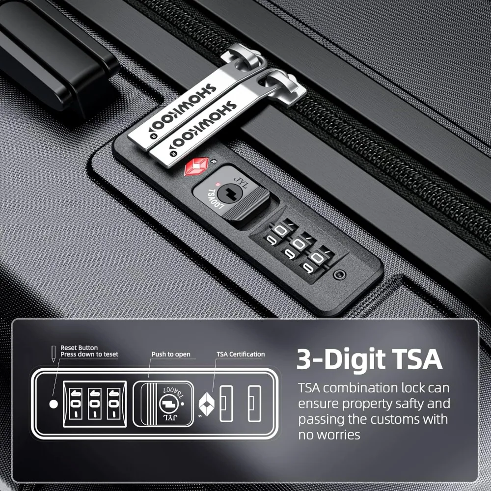 SHOWKOO-Ensemble de Valises Extensibles à Double Roues, Serrure TSA, Gris