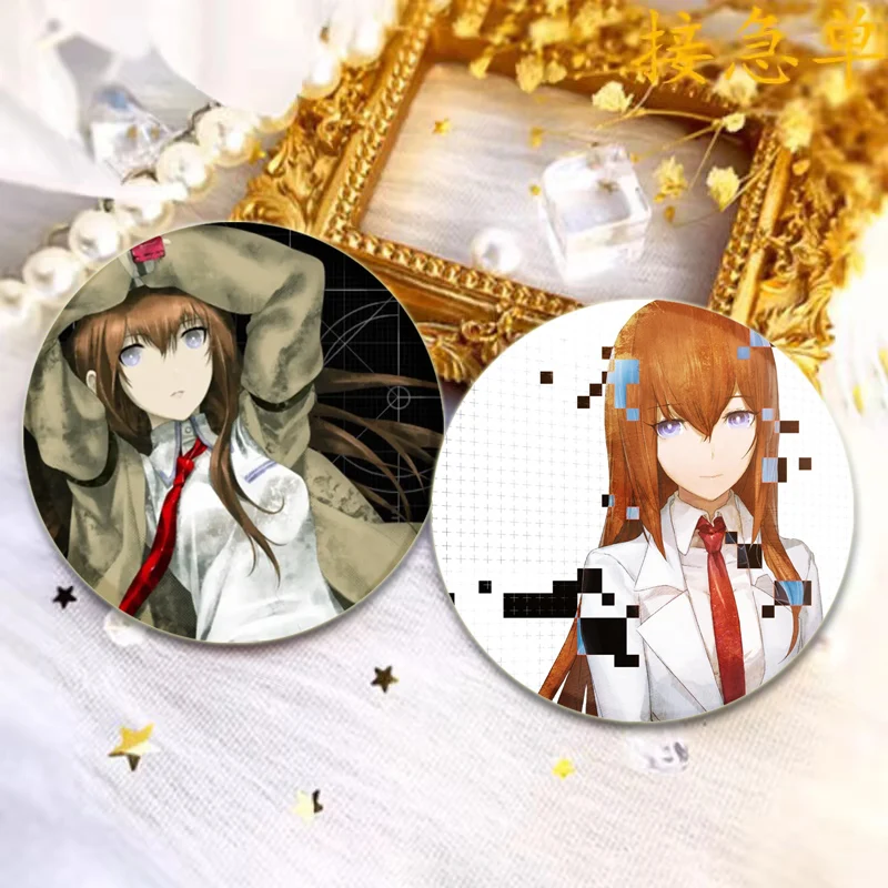 Round Lapel Pins Steins;Gate Anime Brooches Okabe Rintarou(Hououin Kyoma) Makise Kurisu Shiina Mayuri Cartoon Badge Gifts