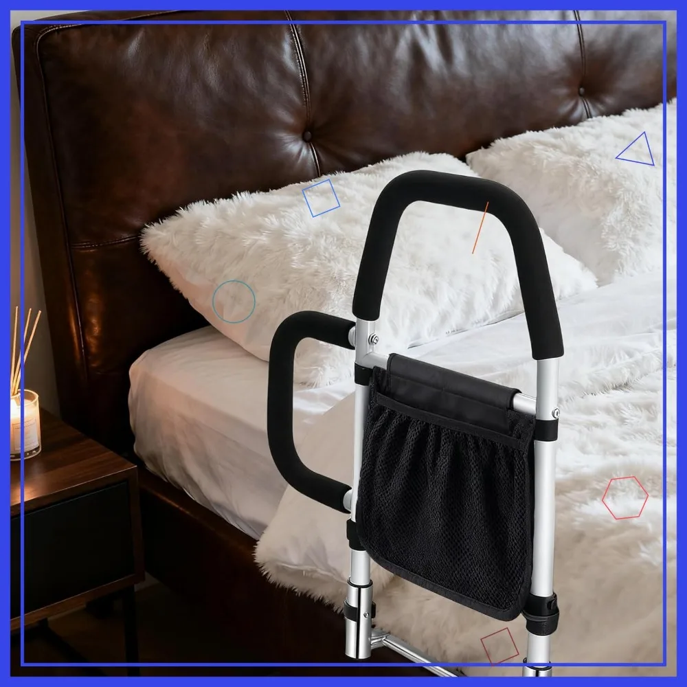 Adjustable Bed Safety Rail with Storage Pocket, Supports Up to 350lbs for Queen, King, Full, Twin Beds