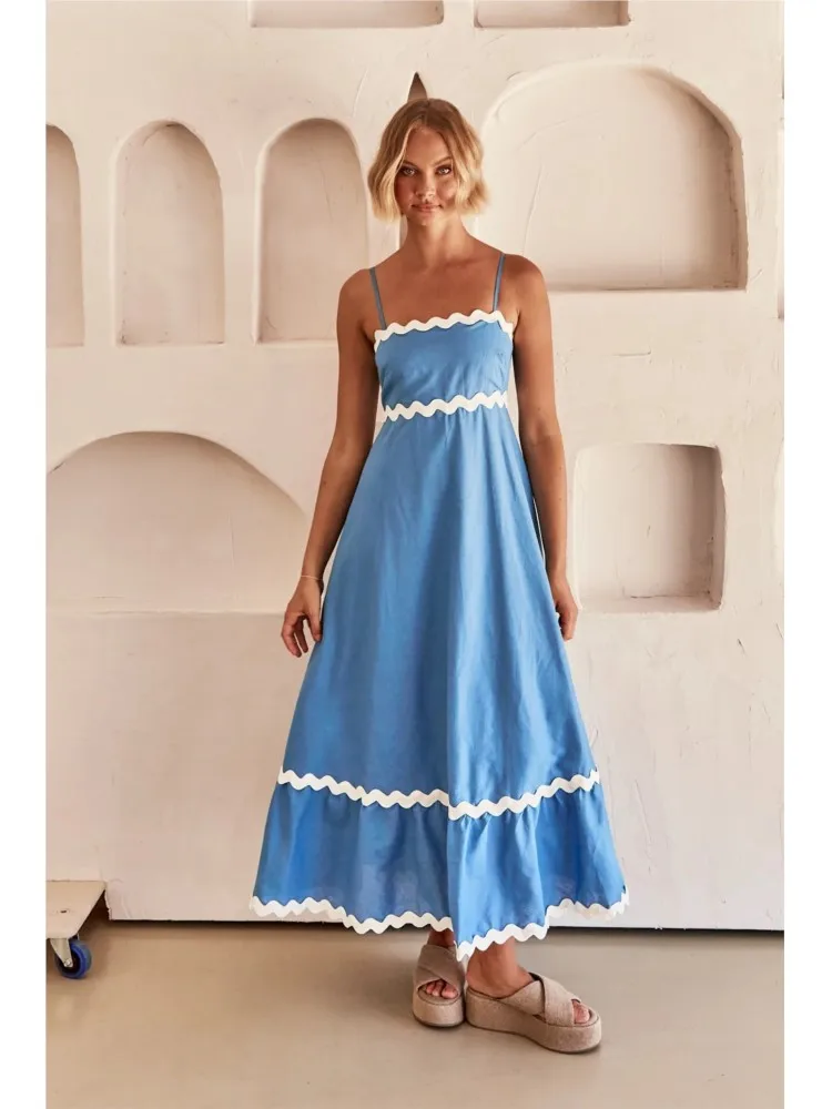 Abiti lunghi con cinturino a Spaghetti a righe Sexy per le donne abiti senza maniche da donna senza schienale per le vacanze Casual Maxi a-line