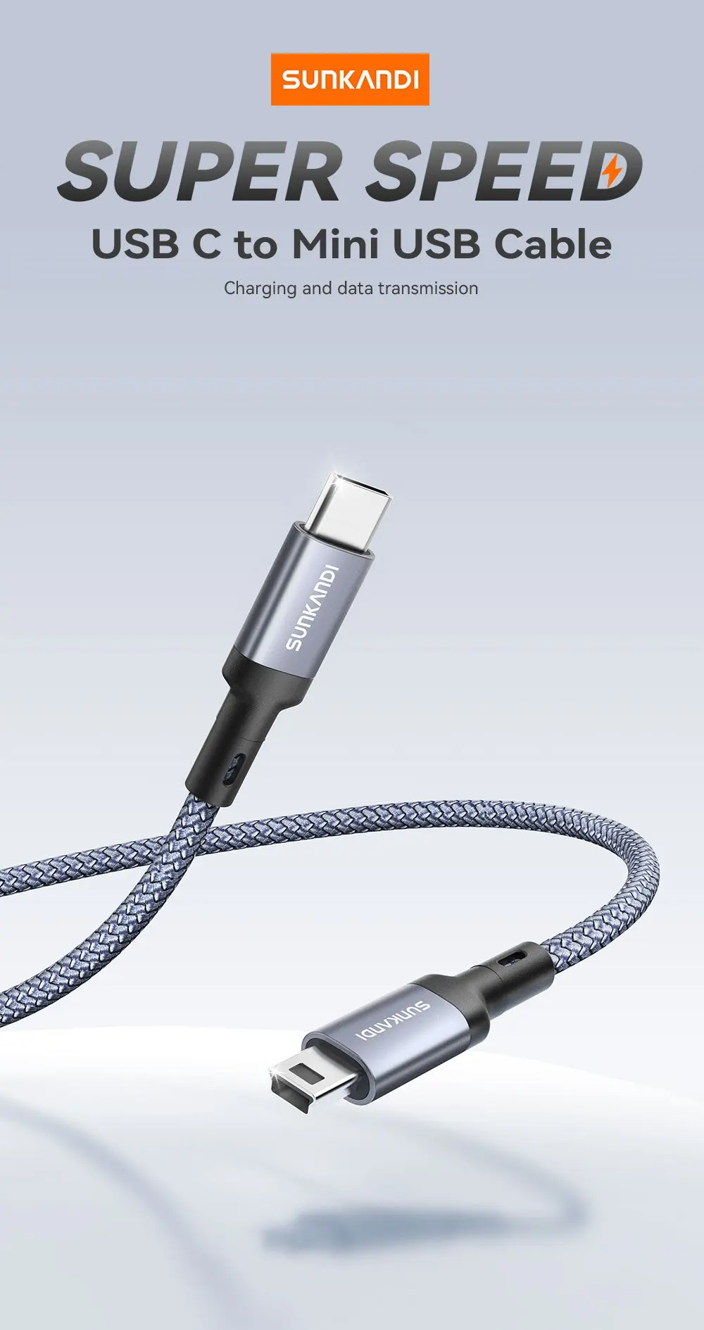 SUNKANDI Mini USB to USB C Cable, Mini USB to Type C for Digital Camera MP3 Player GPS Receiver and More Mini B Devices