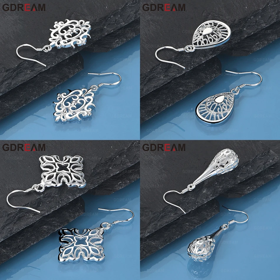 

GDREAM 925 Sterling Silver Square Hollow Earrings For Women, Accessories, Elegant Gift Jewelry