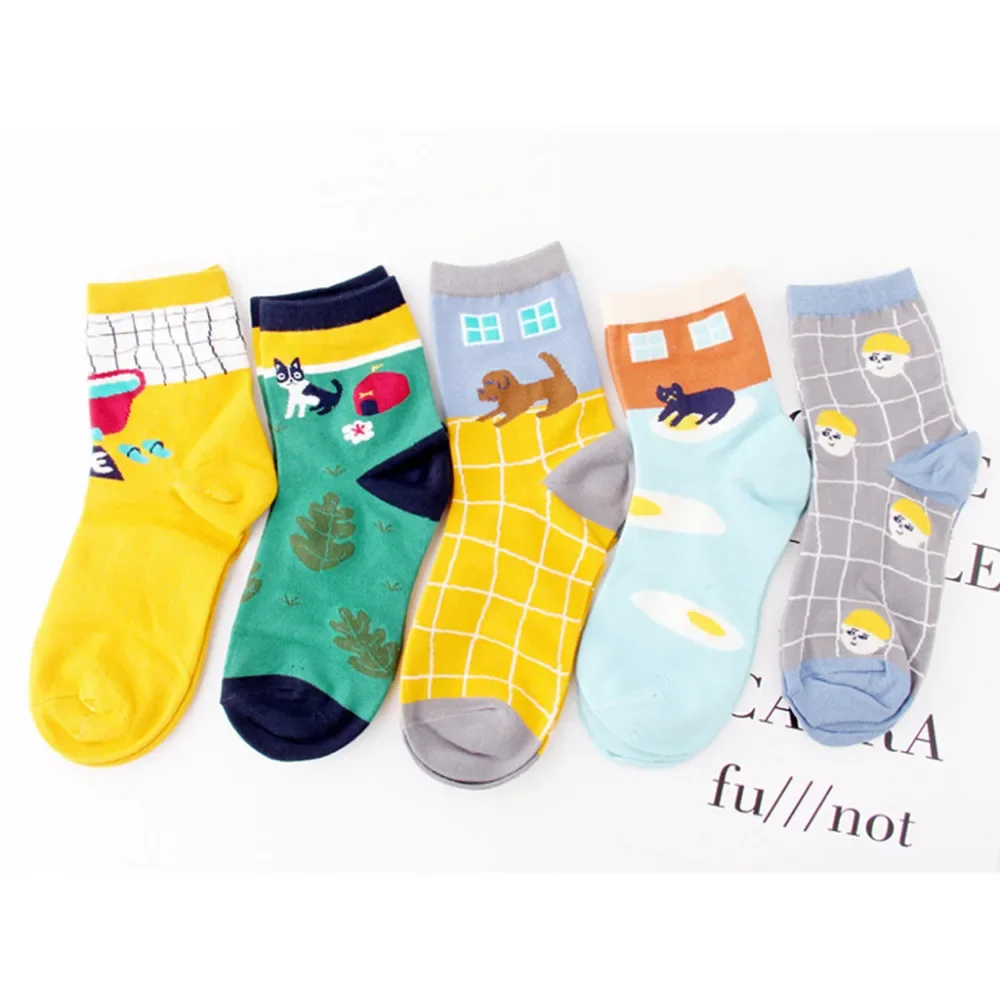 

1 Pair Women Socks Animal Character Print Women's Winter Socks Moistureproof Youthful Style Cotton Sock Breathable Meias