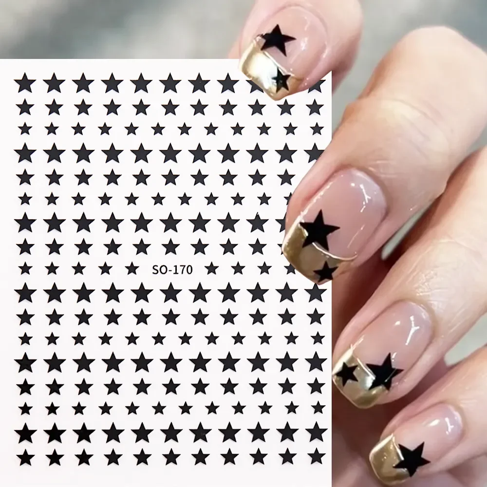 3D Star Nail Stickers Holographic Silver Chrome Star Nail Decals Shiny Bronzing Sliders Japanese Style Y2K Manicure LEBSO-170