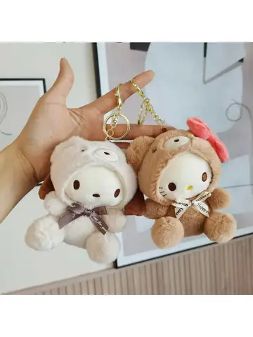 Sanrio 12CM Cute Plush Keychain for Children Hello Kitty Pendant Kuromi Cartoon KeyChain Backpack Decoration Gifts for Kids Toy