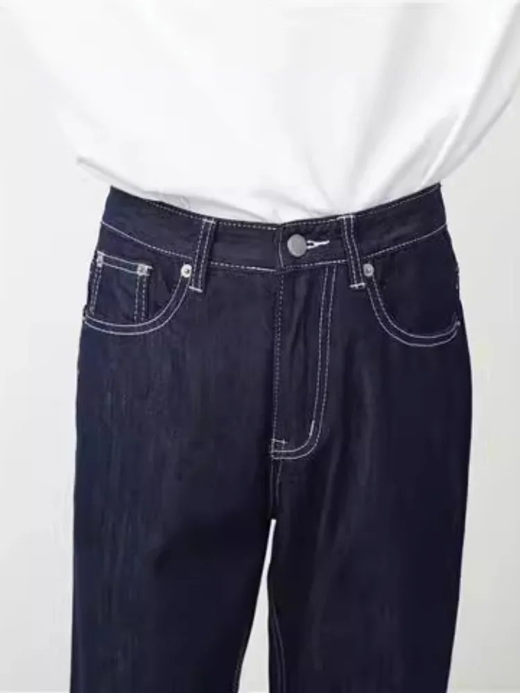 

Мужские повседневные брюки в американском ретро-стиле, прямые свободные джинсовые синие длинные брюки, модная универсальная летняя повседневная одежда