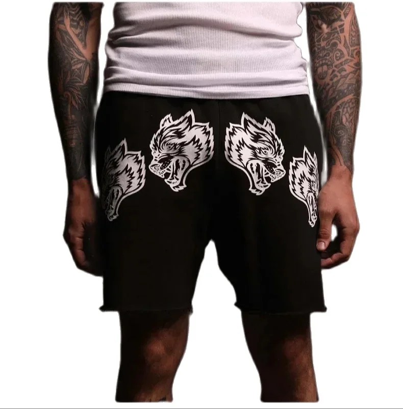 Men\'s new cotton shorts training jogging sports shorts summer running fitness loose Wolf head home casual pants