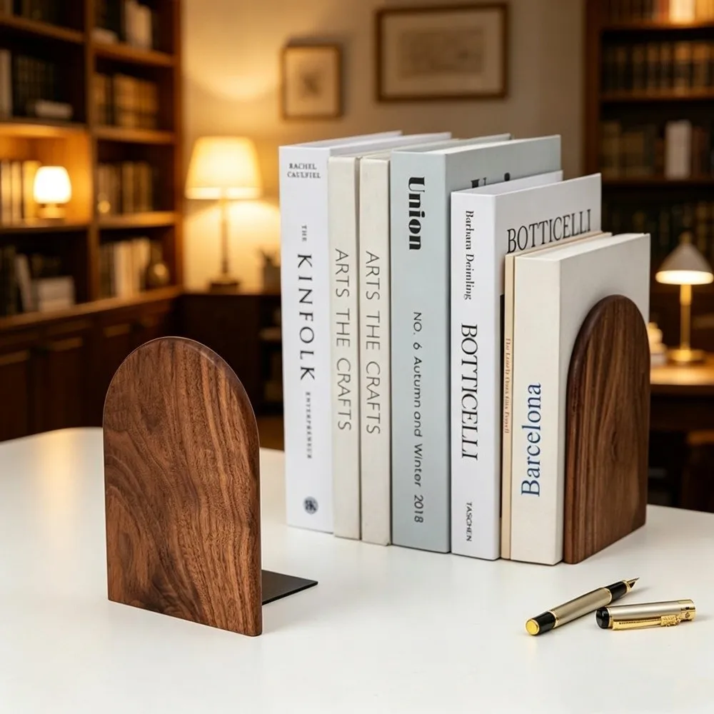 Minimalist Solid Wood Wooden Bookends Anti-Slip Desk Book Organizer Wood Book Stoppers Detachable Book Holders School Office