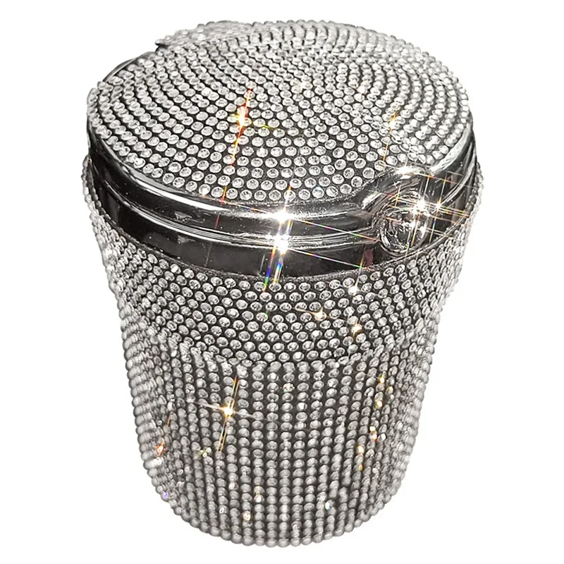 Car Ashtray Auto Portable Bling Crystal Diamond Cigarette Smokeless with LED Light Indicator Car Accessories for Women