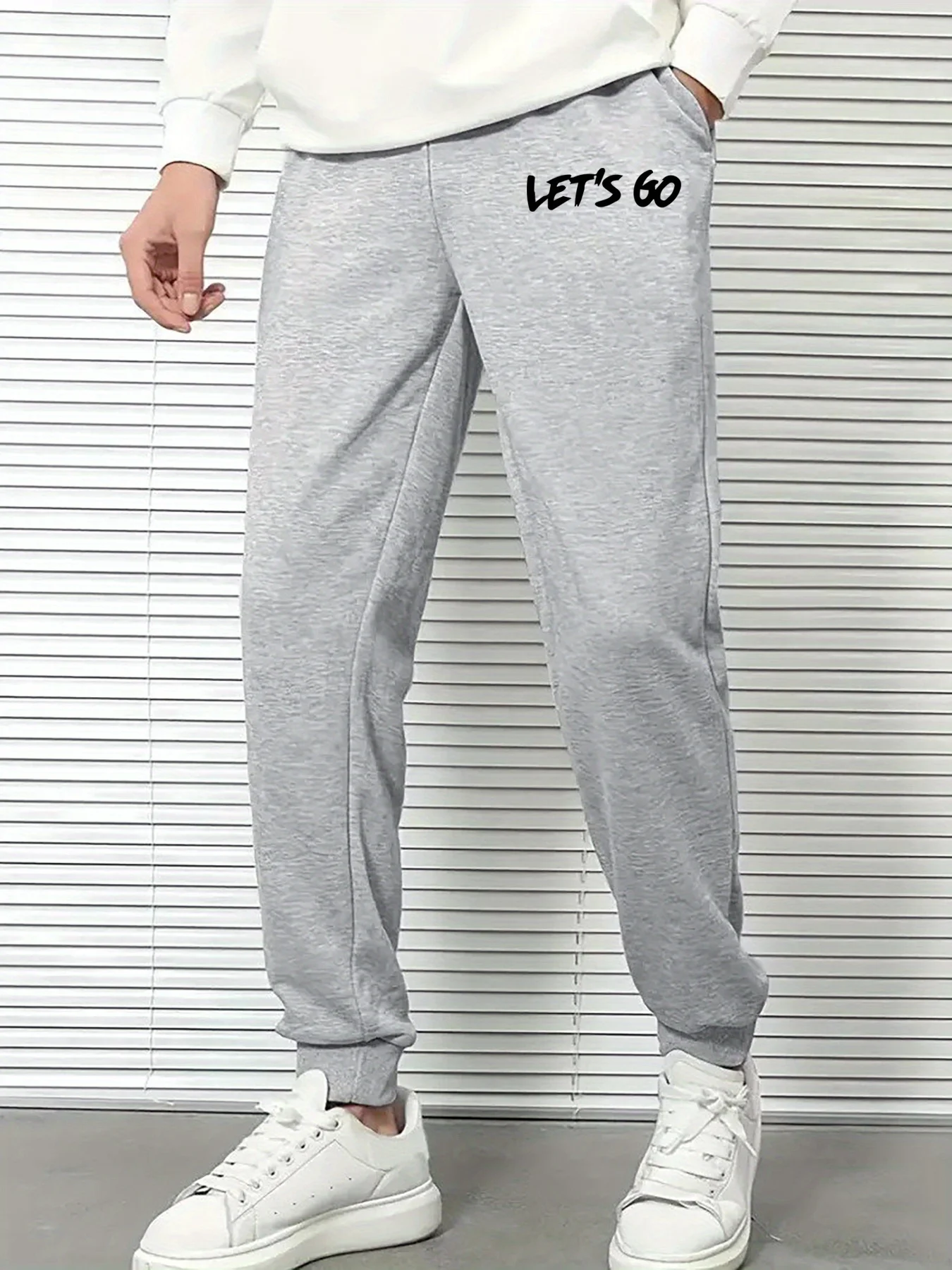 Charge‑styled Let's Go Simple Inspirational Slogan Text Art Motif Print Soft Warm Sweatpants Men Hip Hop Sports Jogger Trousers