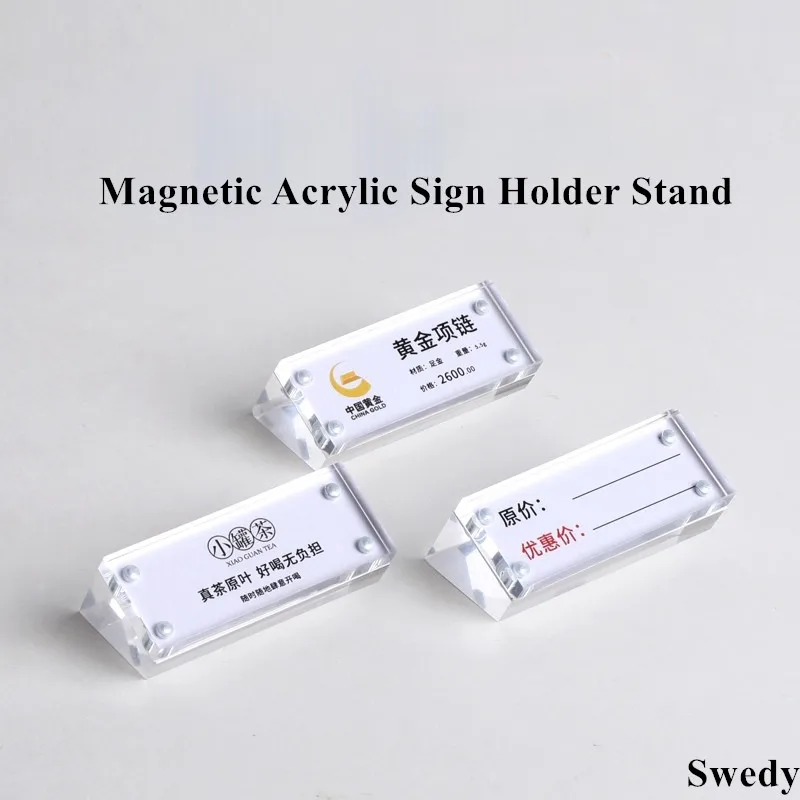 70x40mm Magnetic Clear Slant Back Acrylic Name Plates Sign Holder Display Stand Mini Table Price Label Card Holder Tags