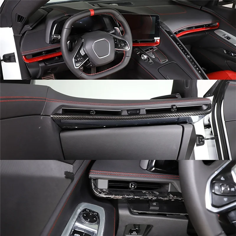 Car Console Dashboard Strip Cover Trim Sticker for C8 Z51 2020-2022(Red Carbon)