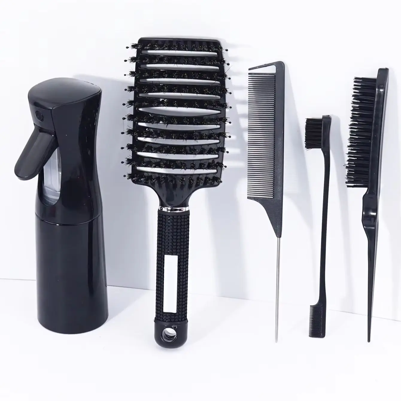 5pcs hair comb set, delicate spray bottle, curved hair comb, pointed tail comb, edge brush, special for real hair wigs