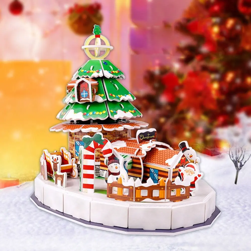 Christmas House Christmas 3D Puzzle Train DIY Paper Card Jigsaw Assembly Building Blocks Handmade Children Model Toy