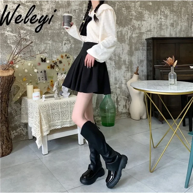 Japanese Style Sweet High Waisted Fishbone Skirt Classic 2024 Spring New Women's College Belly Tightening A-line Short Skirts