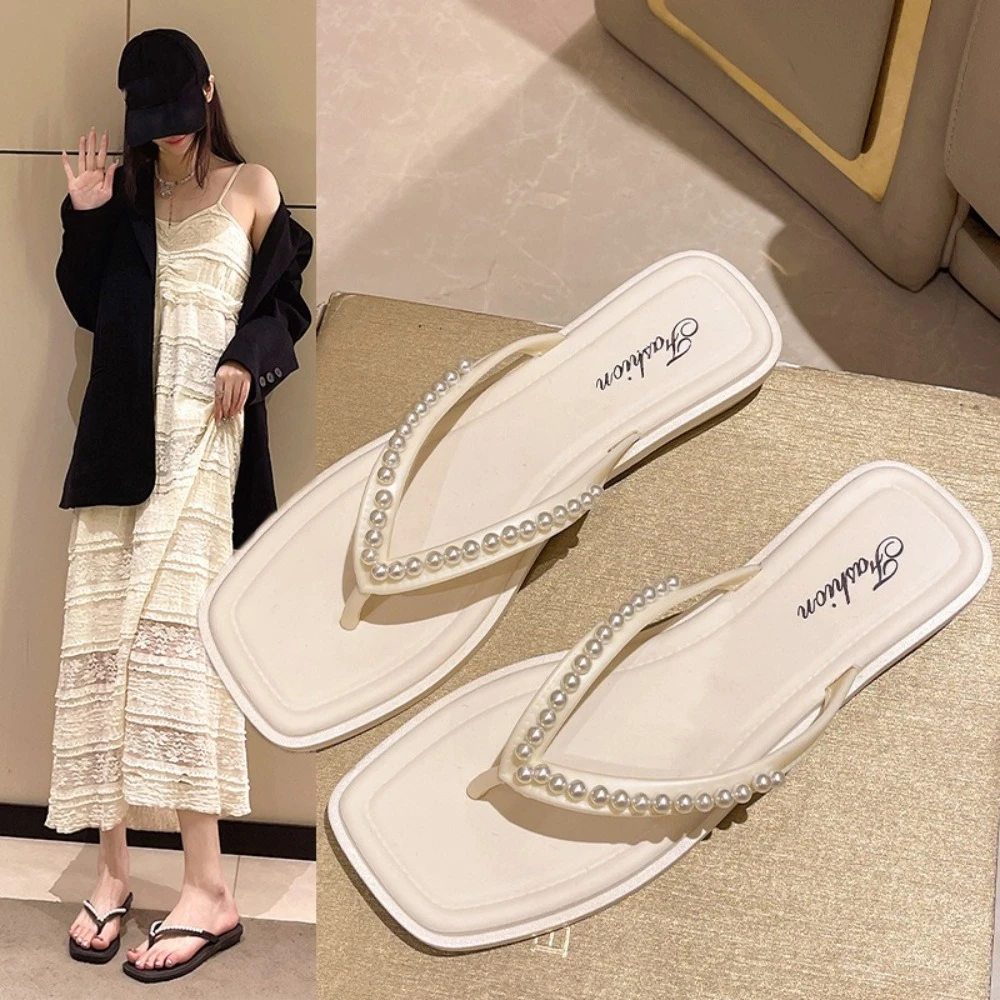 

Fashion Lightweight Pearl Slippers Soft Bottom Flat Women's Slippers Non Slip Women Shoes Flip Flop Sandals Girls