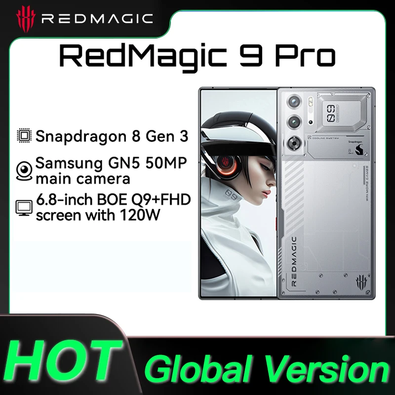 Original Global version RedMagic 9 Pro 5G 6.8inch phone Q9 + full flat FHD + gaming phone Snapdragon 8 Gen 3 6500mAh 50MP NFC