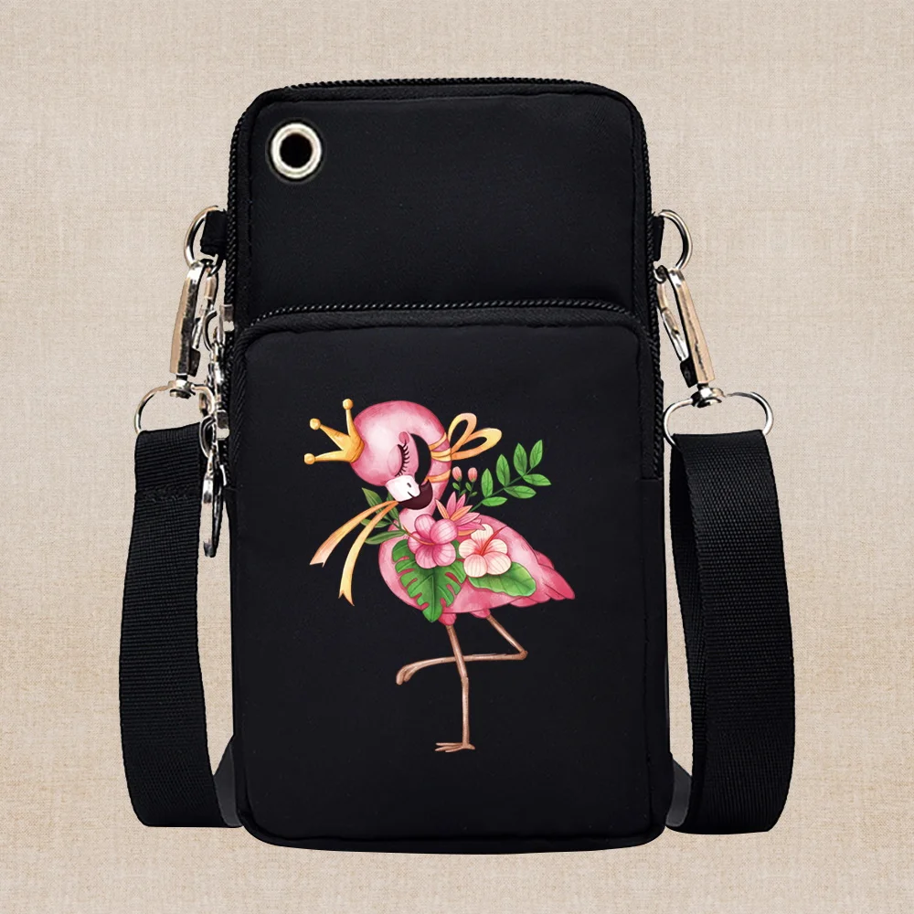 Bolsa de música deportiva Universal para teléfono móvil, bolsos cruzados para niñas, bolso de hombro de moda, patrón de flamenco para Samsung/iPhone