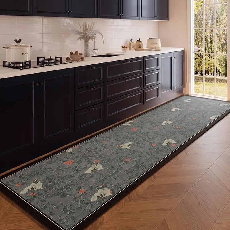 

PVC Kitchen Floor Mat Retro Pastoral Art Scrubbed Oil-proof Waterproof Easy-care Bathroom Carpet Dirty Resistant Balcony Rugs 러그