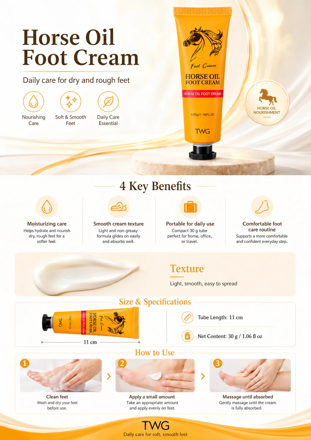 Horse Oil Foot Cream Moisturizing Ointment for Dry Cracked Heels view 2